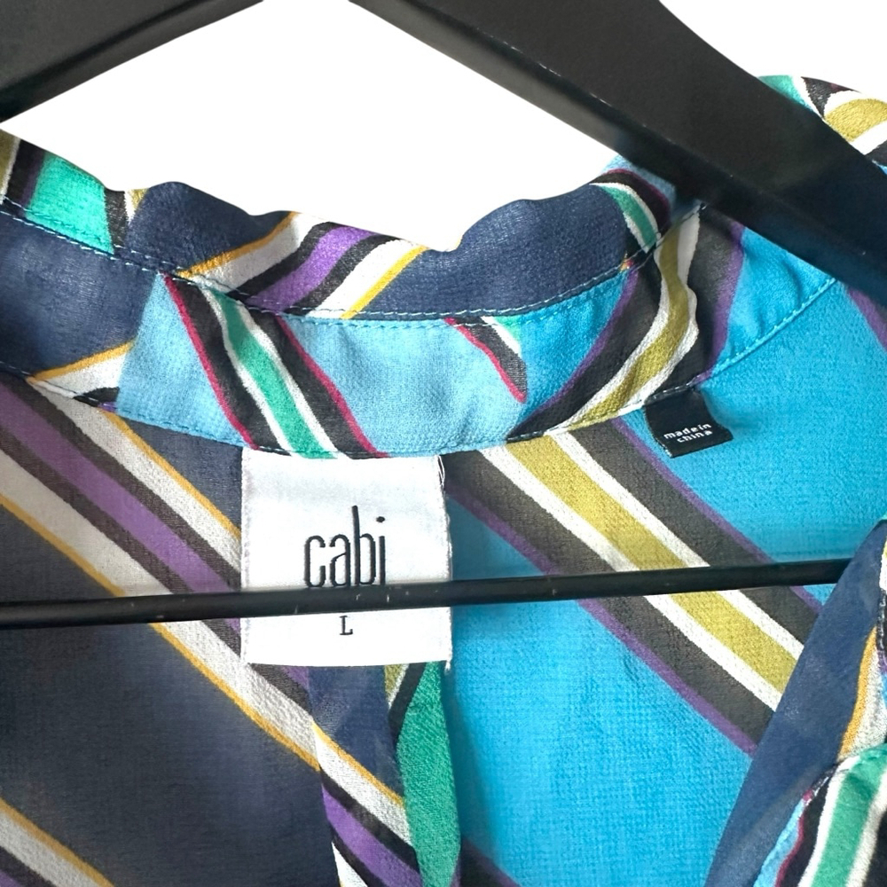 Cabi Blue Chevron Striped Sleeveless Blouse Women’s Large - Picture 4 of 8